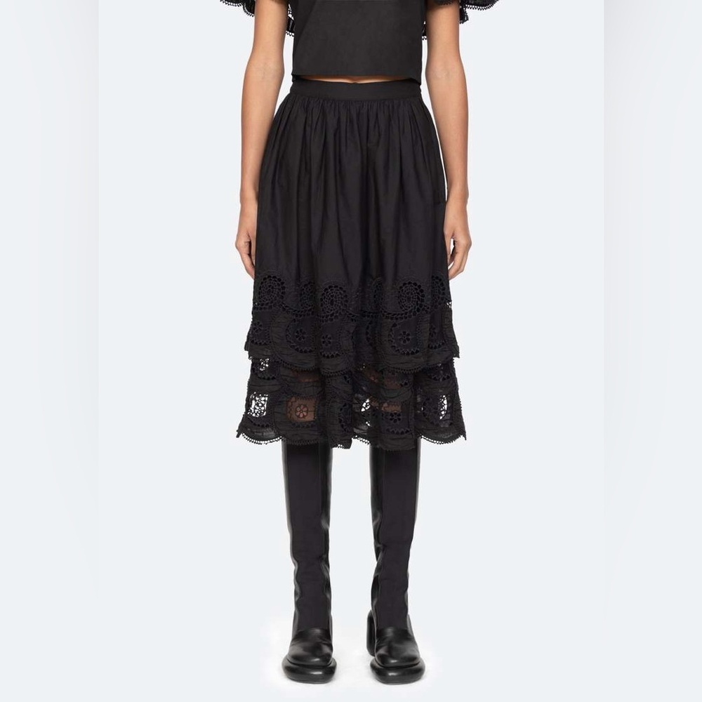 NWT $425 Sea Drea Embroidery Tiered Skirt - Picture 3 of 8